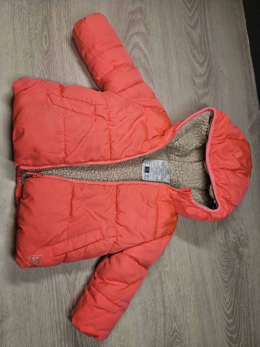 18-24m BABY GAP Reversible Coral Puffer Jacket with Sherpa Lining